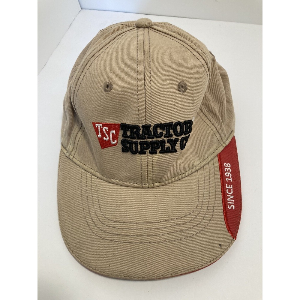 Tractor Supply Co‎ Baseball Cap Men Adjustable Tan Red Since 1938 Logo Hat